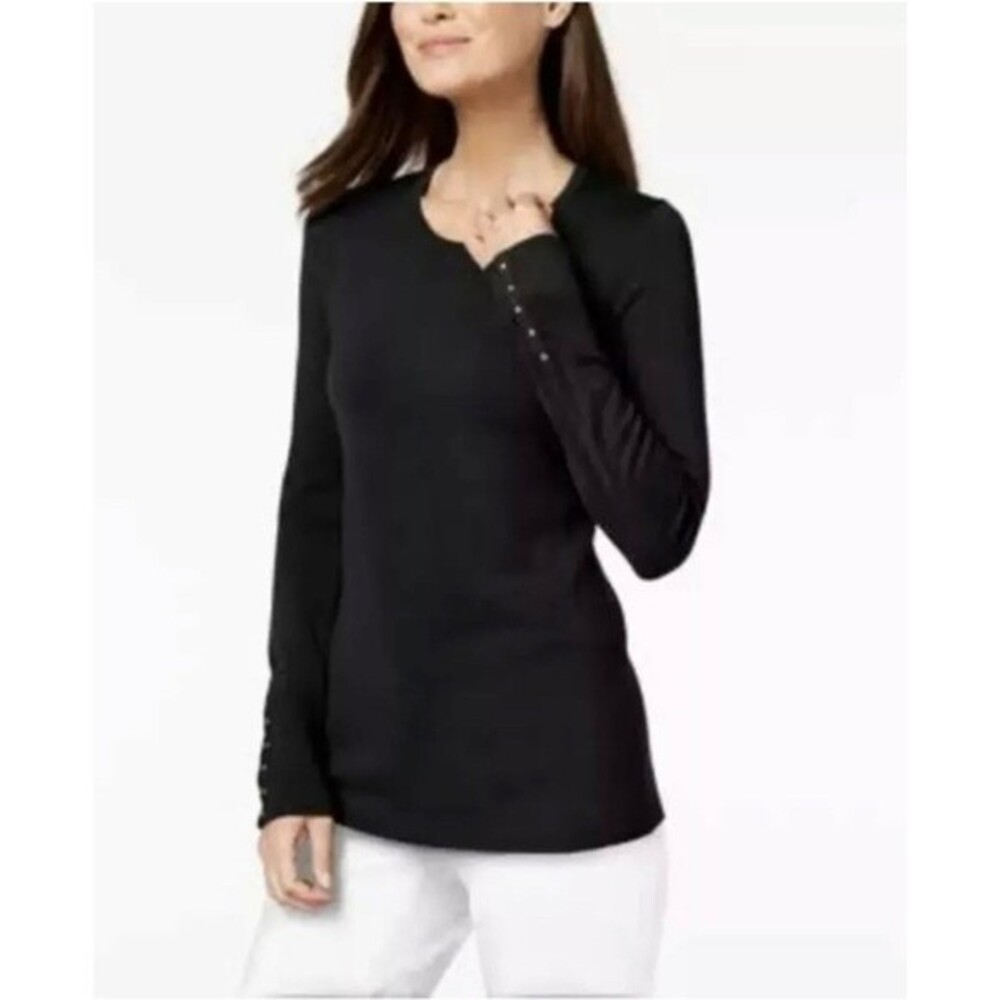 JM Collection Studded Cuff Scoop Neck Sweater Top Size XS